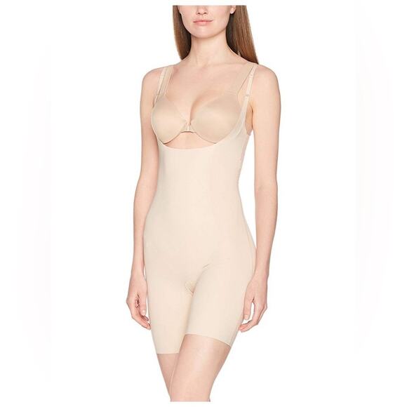 Spanx Soft Nude Thinstincts Open-Bust Mid-Thigh Bodysuit - Picture 1 of 5